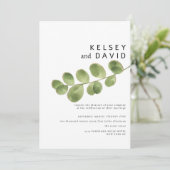 シンプルな緑のユーカリの葉のウェディング 招待状 (スタンド正面)