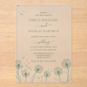 シンプルな緑のワイルドフラワーの結婚式 アクリル招待状 (正面)