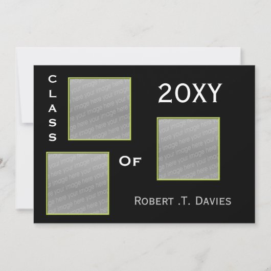 シンプルな緑の卒業証書 マルチ写真 招待状 (正面)