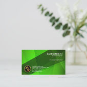 シンプルな緑の多角形の水晶は化学者を影で覆います 名刺 (スタンド正面)