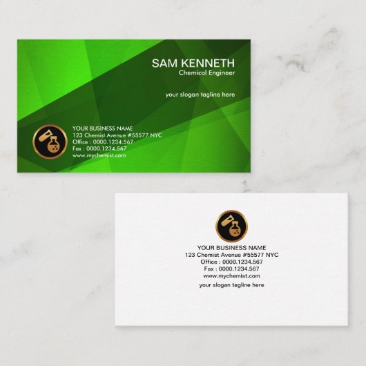 シンプルな緑の多角形の水晶は化学者を影で覆います 名刺 (正面/裏面)