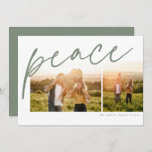 シンプルな緑の家族クリスマス写真2枚 シーズンカード (正面/裏面)