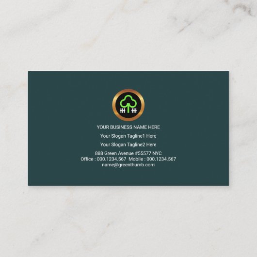 シンプルな緑の木の白人の棒杭の囲いの庭師 名刺 (裏面)
