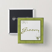 シンプルな緑の結婚式のデザイン 缶バッジ (正面&裏面)