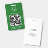 シンプルな緑のQRコード社員証 バッジ (正面&裏面)