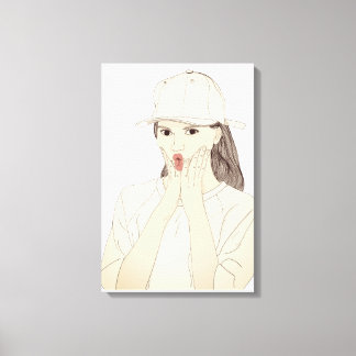 シンプルな線画のキャンバスプリント 驚いた少女 キャンバスプリント