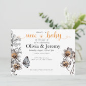 シンプルな線画のテラコッタ ポピー ベビーシャワー 招待状 (スタンド正面)