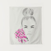 シンプルな線画の女性 トップノット ファッション タペストリー (正面)