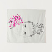 シンプルな線画の女性 トップノット ファッション タペストリー (正面(横))