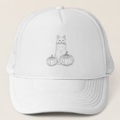 シンプルな線画の猫と2つのカボチャの秋の気分 キャップ (正面)