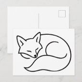 シンプルな線画の眠り狐イラスト ポストカード (正面/裏面)
