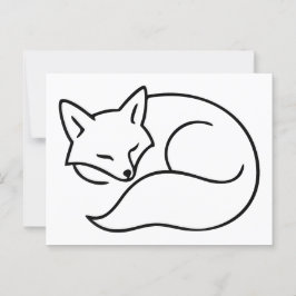 シンプルな線画の眠り狐イラスト ポストカード