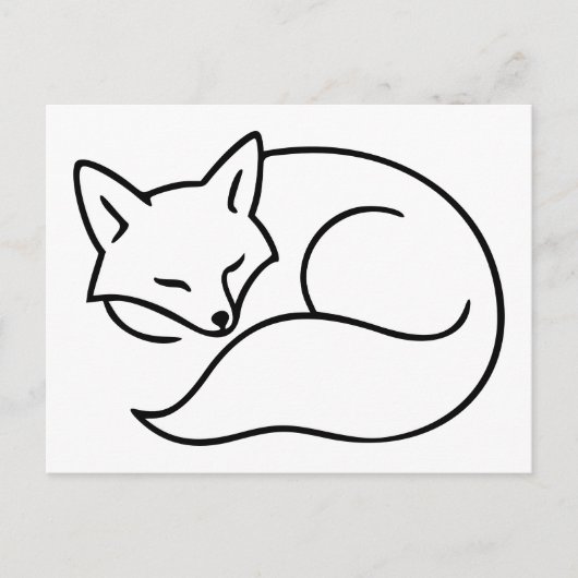 シンプルな線画の眠り狐イラスト ポストカード (正面)