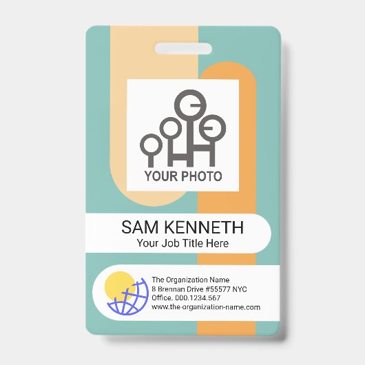 シンプルな縦ストライプの従業員写真テンプレートID バッジ (正面)