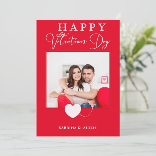 シンプルな縦向きの写真 | 赤いバレンタインデー シーズンカード (スタンド正面)