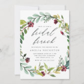 シンプルな群葉のリースの手書きの花嫁のブランチ 招待状 (正面)