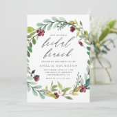 シンプルな群葉のリースの手書きの花嫁のブランチ 招待状 (スタンド正面)