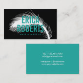 シンプルな羽のモダンなメーキャップアーティスト及び美容師 名刺 (正面/裏面)