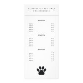 シンプルな肉球プリントのドッググルーマーサービス価格リスト ラックカード (正面)