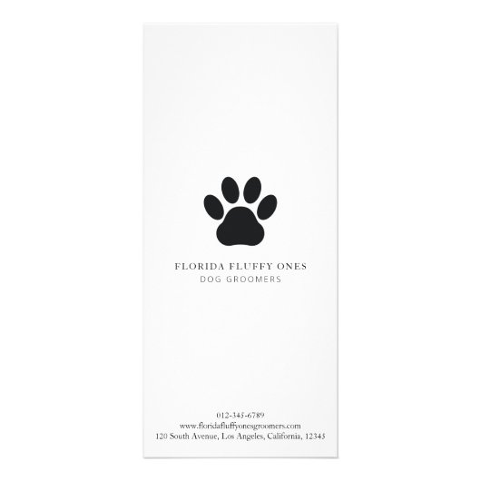 シンプルな肉球プリントのドッググルーマーサービス価格リスト ラックカード (裏面)