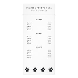 シンプルな肉球プリントのドッググルーマー料金表 ラックカード