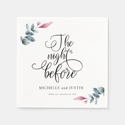 シンプルな脚本のリハーサルディナー看板 スタンダードカクテルナプキン (正面)