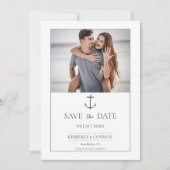 シンプルな航海用アンカーの写真を使ったSave the Date｜ホワイト セーブザデート (正面)