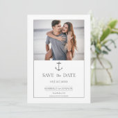 シンプルな航海用アンカーの写真を使ったSave the Date｜ホワイト セーブザデート (スタンド正面)