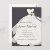 シンプルな花のウェディングドレス ブライダルシャワー ポストカード (正面/裏面)