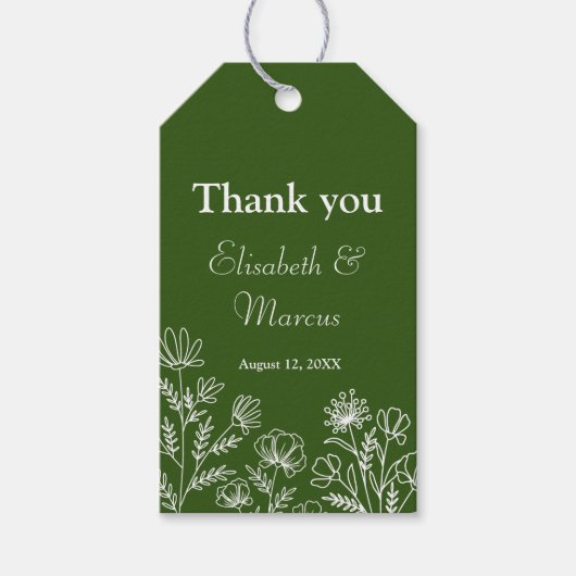 シンプルな花のオリーブグリーンのギフトタグ ギフトタグ (正面)