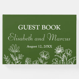 シンプルな花のオリーブグリーンのゲストブック ゲストブック