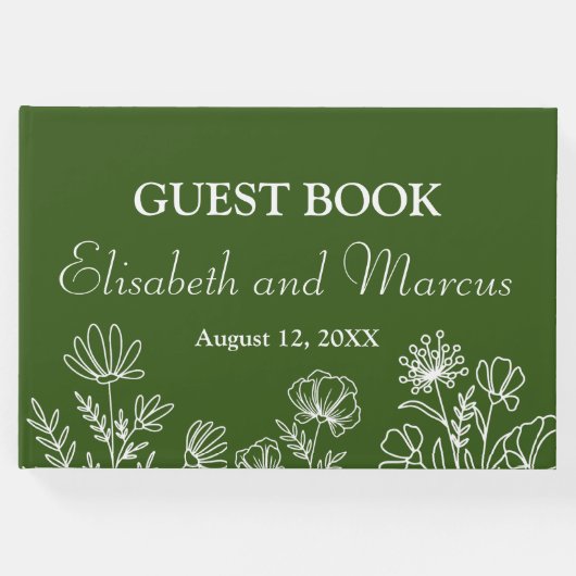 シンプルな花のオリーブグリーンのゲストブック ゲストブック (正面)