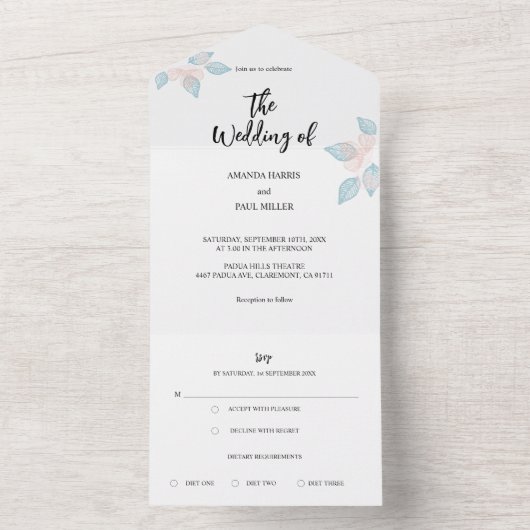 シンプルな花のオールインワン結婚式招待状 オールインワン招待状 (内側)