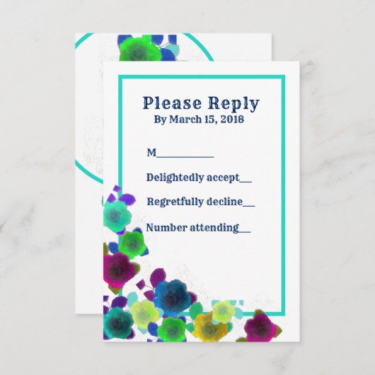 シンプルな花のカスケードの招待返信カード 明るい 招待状 (正面/裏面)