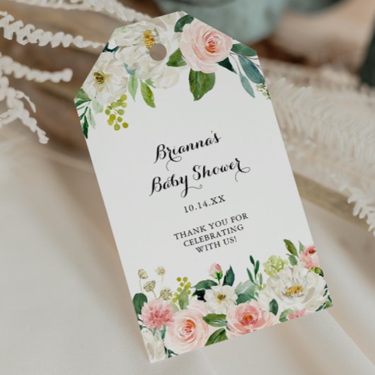 シンプルな花のグリーンカリグラフィーベビーシャワー ギフトタグ