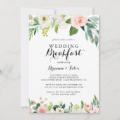 シンプルな花のグリーンカリグラフィー結婚式の朝食 招待状 (正面)