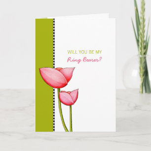 シンプルな花のグリーンリングボーイカード 招待状