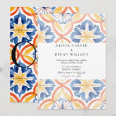 シンプルな花のサマースペインタイルのウェディング 招待状 (正面/裏面)