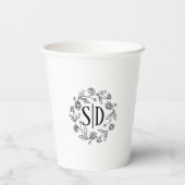 シンプルな花のデイジーアウトライン ウェディング 紙コップ (裏面)