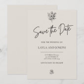シンプルな花のデザインの「Save the Date」カード セーブザデート (正面/裏面)