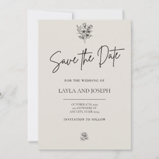 シンプルな花のデザインの「Save the Date」カード セーブザデート