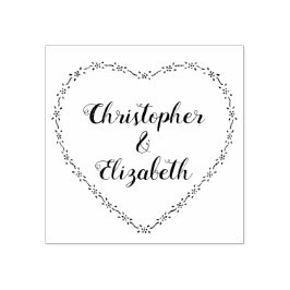 シンプルな花のハートのリース カントリーウェディングスクリプト ラバースタンプ