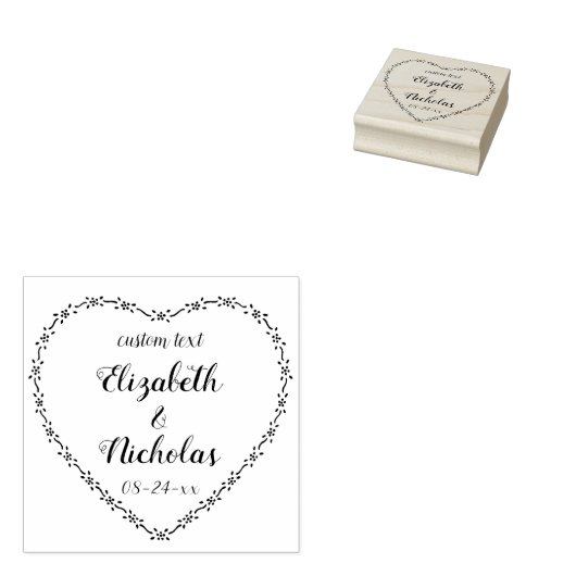 シンプルな花のハートのリース ラスティックカントリーウェディング ラバースタンプ (押印)