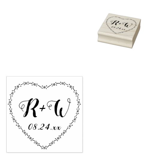 シンプルな花のハートのリース ラスティック ウェディング モノグラム ラバースタンプ (押印)