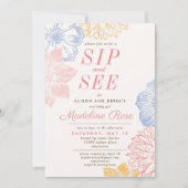 シンプルな花のピンクの女の子のお茶会 赤ちゃんの歓迎会 招待状 (正面)