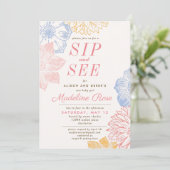 シンプルな花のピンクの女の子のお茶会 赤ちゃんの歓迎会 招待状 (スタンド正面)