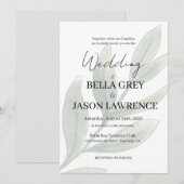 シンプルな花のブラック＆ホワイトの結婚式招待状 招待状 (正面/裏面)