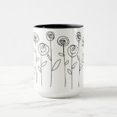 シンプルな花のモノクロイラスト マグカップ (中央)