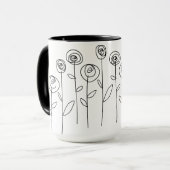シンプルな花のモノクロイラスト マグカップ (正面左)