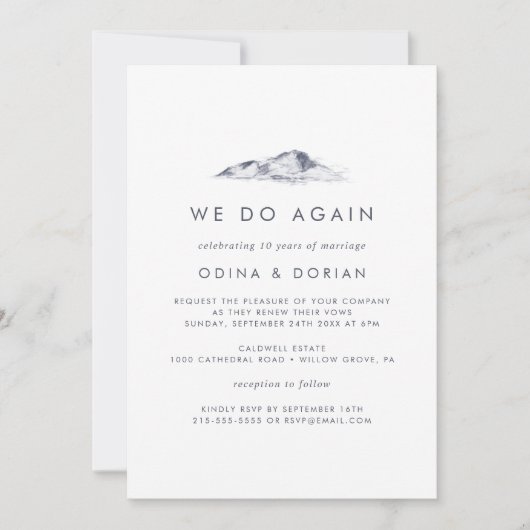 シンプルな花の山 私たちまた誓う 再婚の誓い更新 招待状 (正面)